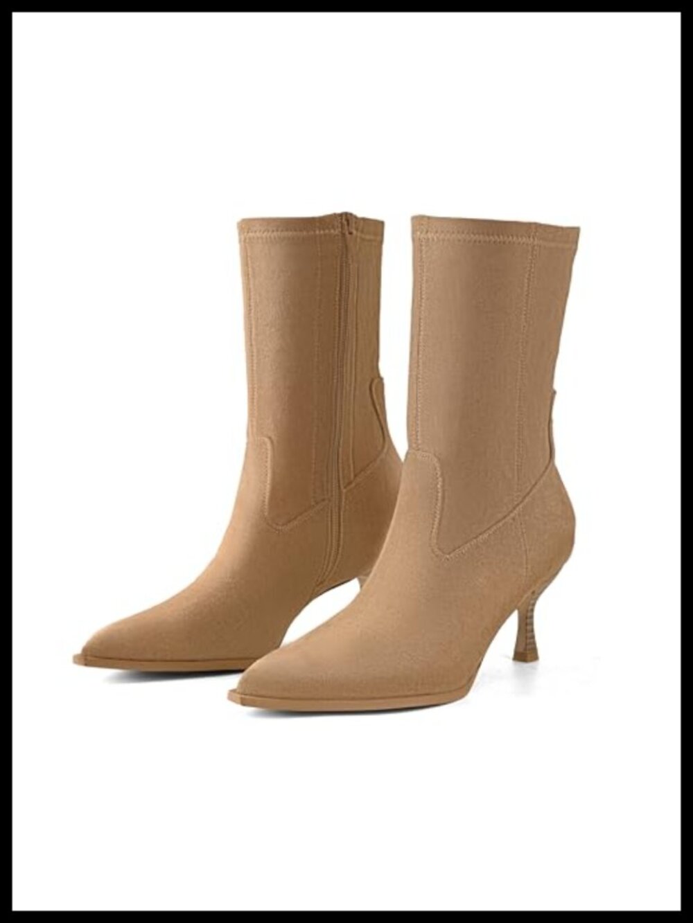 Women's Kitten Heel Ankle Boots Pointed Toe Faux Suede Side Zip